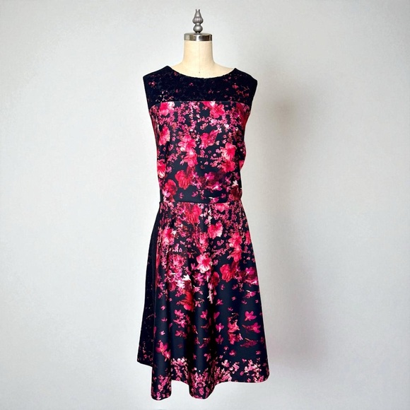 Roz & Ali Lace and Floral Sleeveless Fit & Flare Dress Red Pink Plus Size 20 - Picture 1 of 11